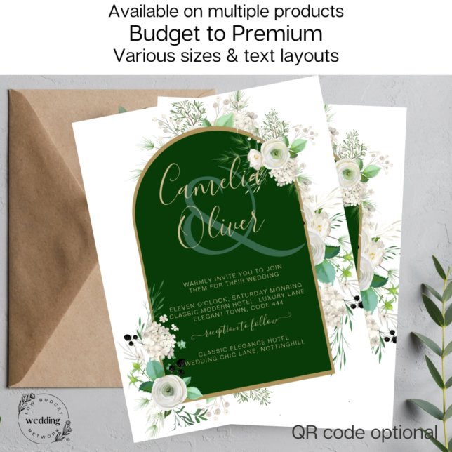 Summer White Roses Emerald Green Arch Wedding Inv Flyer (Von Creator hochgeladen)