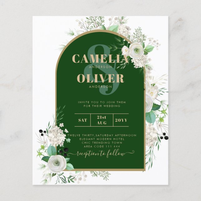 Summer White Roses Emerald Greenerity Wedding Flyer (Vorne)