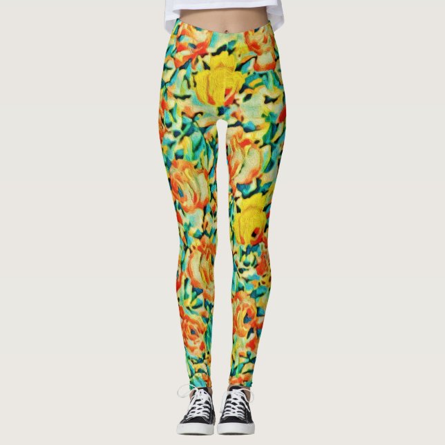 Summer Wild Rose Blumengarten Leggings (Vorderseite)