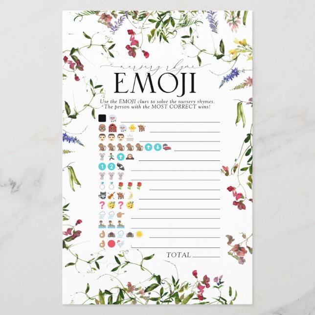 Summer Wildblume Baby Dusche EMOJI Game Flyer (Vorne)