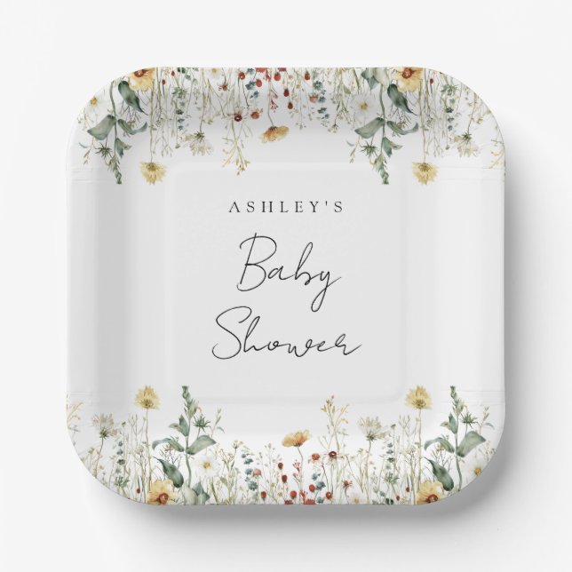 Summer Wildblume Field Baby Dusche Pappteller (Vorderseite)