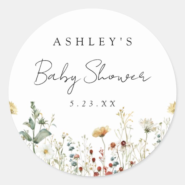 Summer Wildblume Field Baby Dusche Runder Aufkleber (Vorderseite)