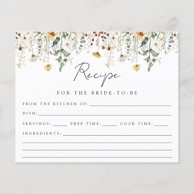 Summer Wildblume Field Brautparty Rezept Card (Vorderseite)