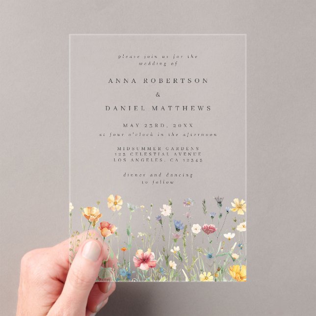 Summer Wildblume Garden Wedding Acryleinladungen (Insitu (Handheld))