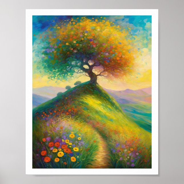 Summer Wildblume Hill Tree 8x10 Kunstdruckerei Poster (Vorne)