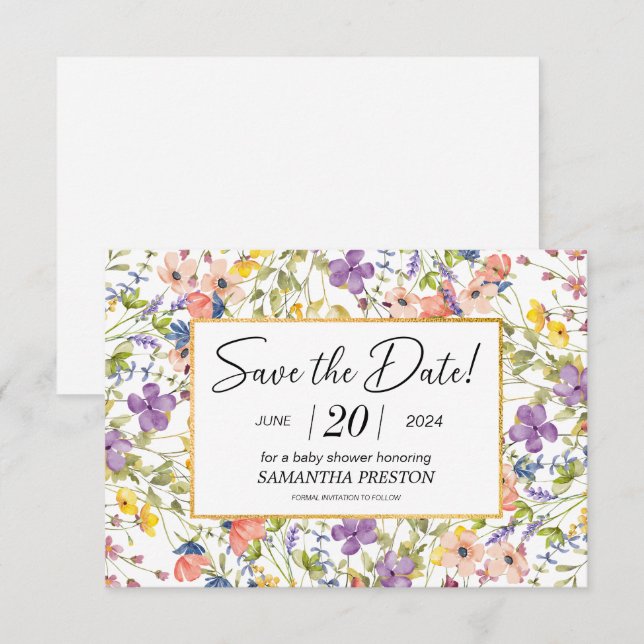 Summer Wildblume Meadow Baby Dusche Save The Date (Vorne/Hinten)