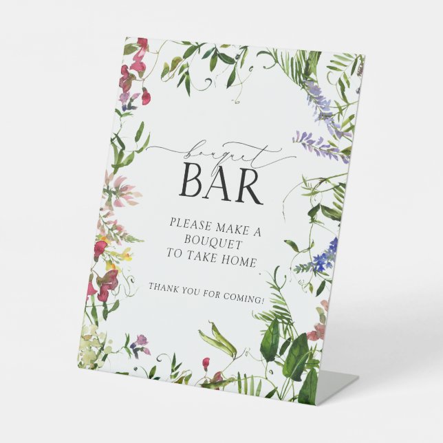 Summer Wildblume Wasserfarbendusche Bouquet Bar Sockelschild (Vorderseite)