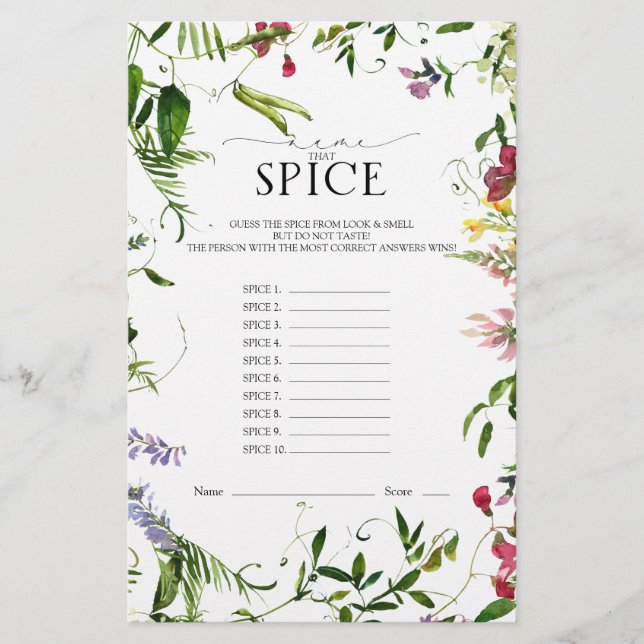 Summer Wildblume Watercolor Brautparty Game (Vorderseite)