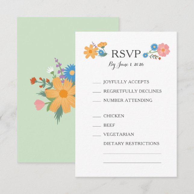 Summer Wildblume Wedding RSVP Card (Vorne/Hinten)