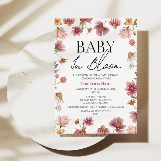 Summer Wildblumen Baby in Bloom Baby Dusche Einladung (Wildflower baby shower invitation, Baby in bloom baby shower invitation, Bohemian, Spring baby)