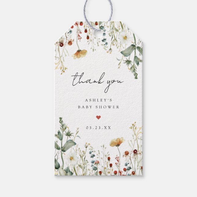 Summer Wildflower Field Baby Shower Geschenkanhänger (Vorderseite)