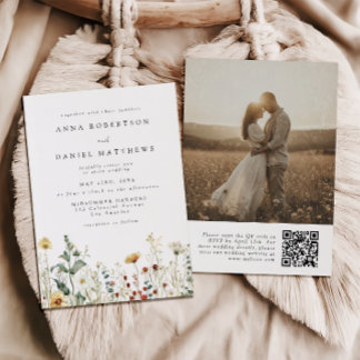 Summer Wildflower Field QR Code Wedding Photo Einladung