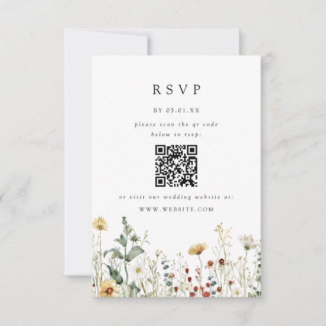 Summer Wildflower Field Wedding QR Code RSVP Card Karte (Vorderseite)