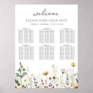 Summer Wildflower Field Wedding Seating Chart Poster