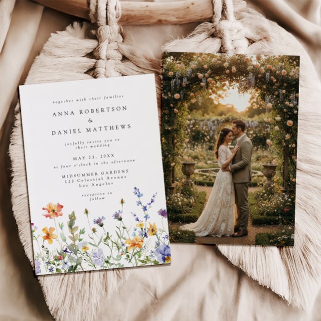Summer Wildflower Garden Photo Wedding Invitation Einladung (Von Creator hochgeladen)