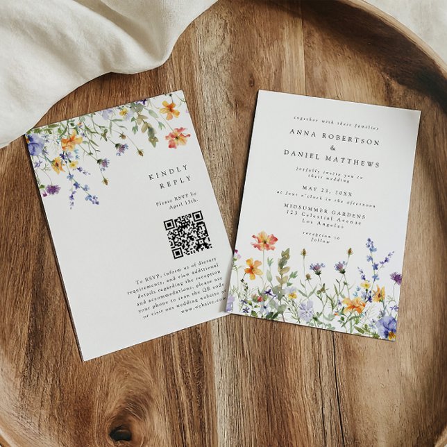 Summer Wildflower Garden QR Code Wedding Einladung (Von Creator hochgeladen)