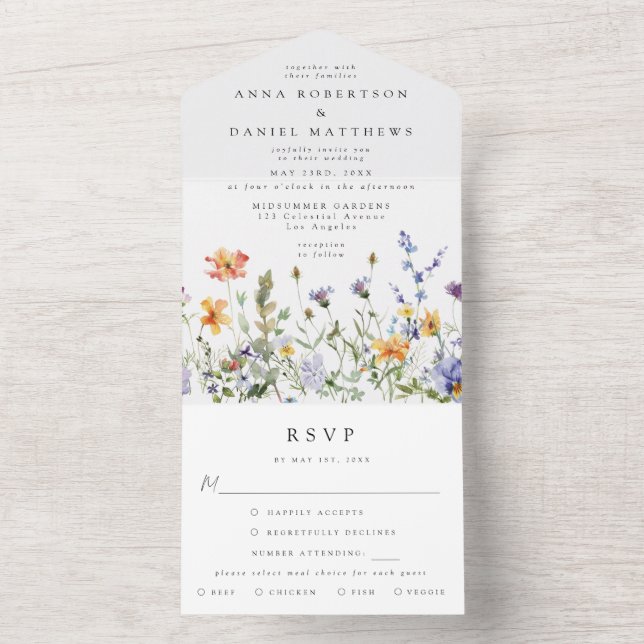 Summer Wildflower Garden Wedding All In One Einladung (Innen Boden)