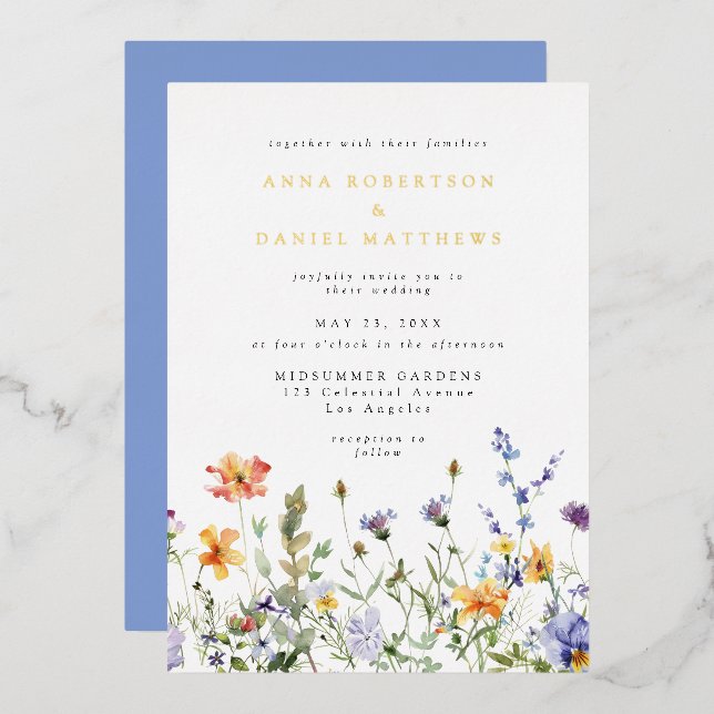Summer Wildflower Garden Wedding Foil Invitation (Recto/Verso)