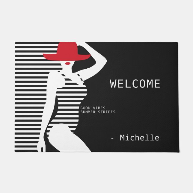 Summer Woman individuelle Name Türmatten Fußmatte (Vorderseite)