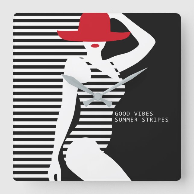 Summer Woman wall clock Quadratische Wanduhr (Vorderseite)