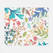 Summer Woodland Watercolor Medium Fleece Blankon
