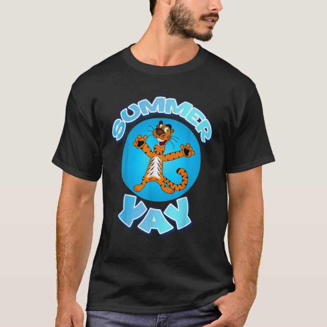 Summer Yay Happy Tiger Summertime Vacation Holiday T-Shirt (Vorderseite)