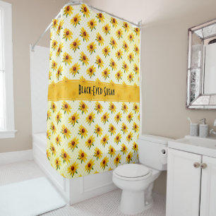 Summer Yellow Black-Mit Augen Susan Floral Fotogra Duschvorhang