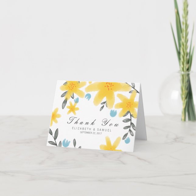 Summer Yellow Floral Wedding Dankeschön Card Dankeskarte (Vorderseite)