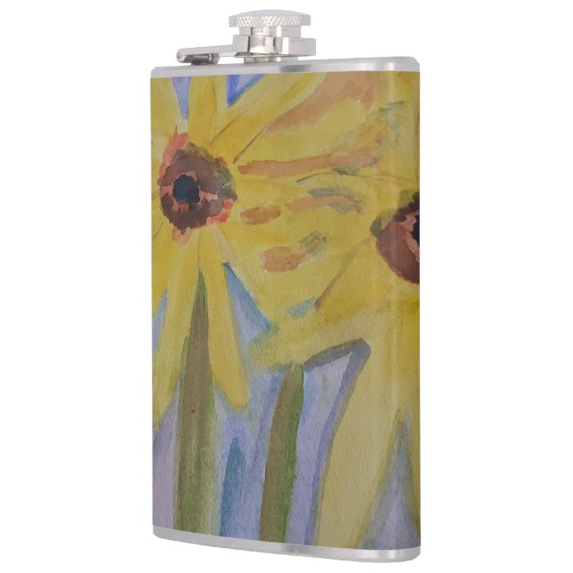 Summer Yellow Sunblumen Vinyl Flachmann (Links)