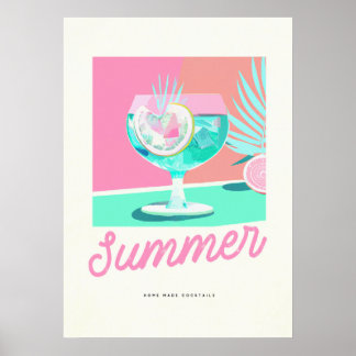 Summer Zuhause Made Cocktails Retro Poster
