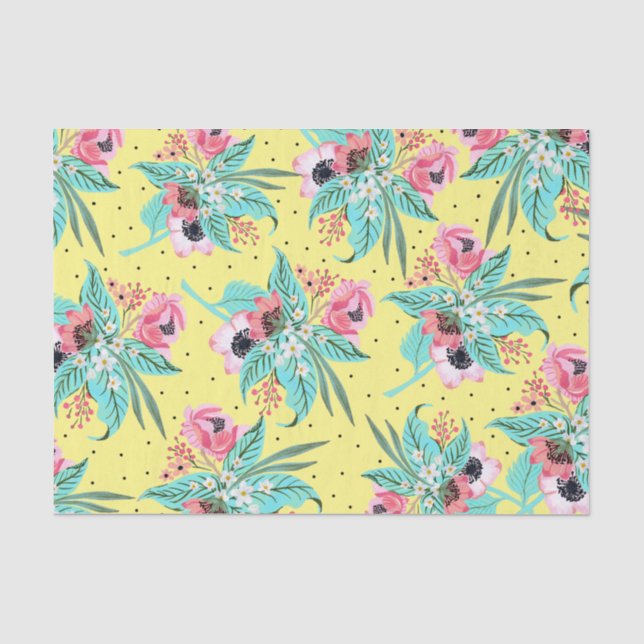 Summeres Blumenmuster _ Gelbes Gewebe Seidenpapier (Vorderseite)