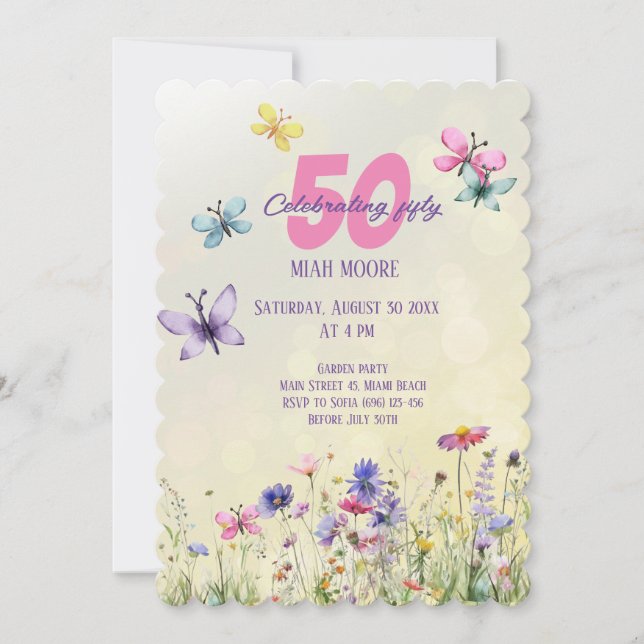 Summerfarben wilde Blume Schmetterlinge Aquarell Einladung (Vorderseite)