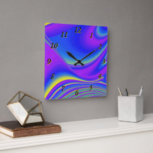 Summerfeeling , Abstrakt 3D Rainbowart Quadratische Wanduhr