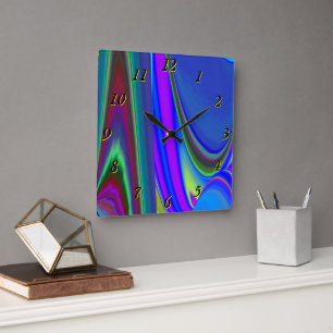 Summerfeeling , Abstrakt 3D Rainbowart Quadratische Wanduhr