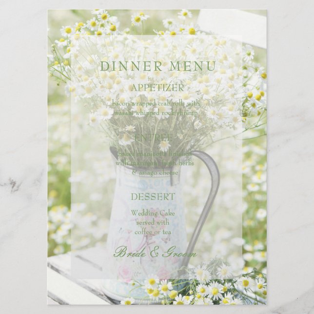 Summerfield Daisies Chamomile Blume Wedding Menu Menükarte (Vorderseite)