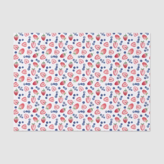 Summerred White Blue Strawberries Blueberries Seidenpapier (Vorderseite)