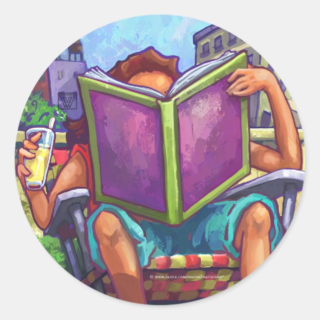 Summertime Reading Art Runder Aufkleber (Vorderseite)
