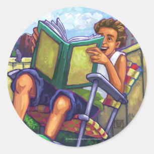 Summertime Reading, Junge Runder Aufkleber