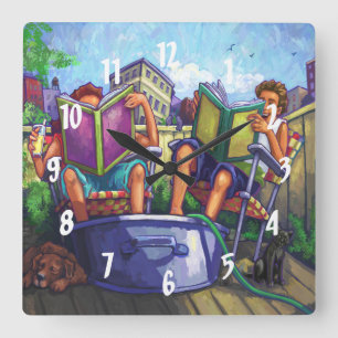Summertime Reading Quadratische Wanduhr