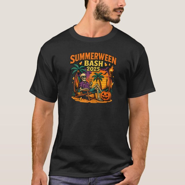 SummerWeen Bash 2025 Skeleton Beach Party Hallowee T-Shirt (Vorderseite)