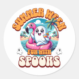 Summerween Cute Ghost Flamingo Float Beach Party Runder Aufkleber