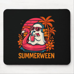 Summerween Funny Ghost Halloween Summer Flamingo B Mousepad