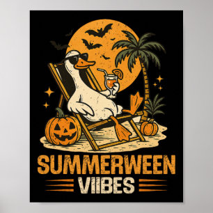 Summerween-Gans Gruseliger Halloween-Kürbisstrand  Poster