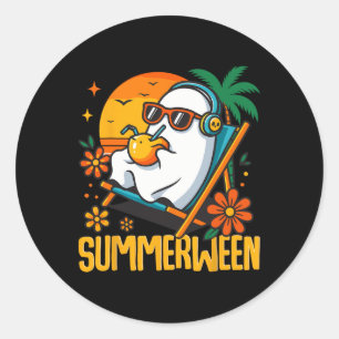 Summerween Lustiger Geist Halloween Sommer Strand  Runder Aufkleber