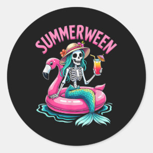 Summerween Meerjungfrau Skelett Strand Flamingo Ha Runder Aufkleber