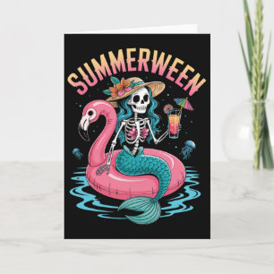 Summerween Mermaid Skeleton Beach Flamingo Hallowe Karte