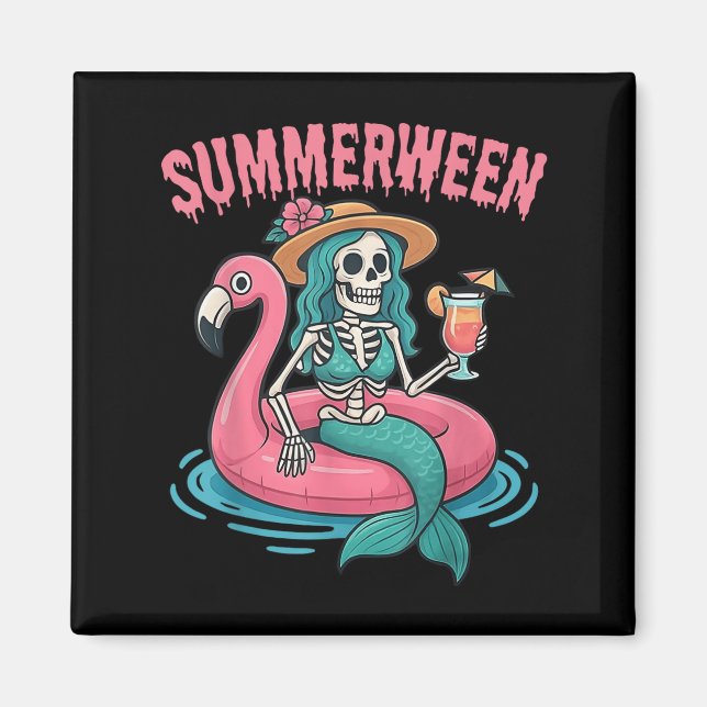 Summerween Mermaid Skeleton Beach Flamingo Hallowe Magnet (Vorne)