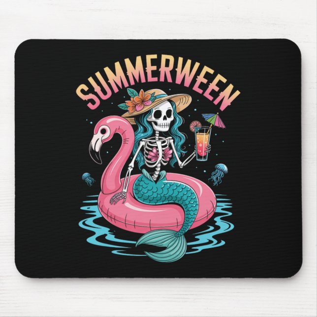 Summerween Mermaid Skeleton Beach Flamingo Hallowe Mousepad (Vorne)