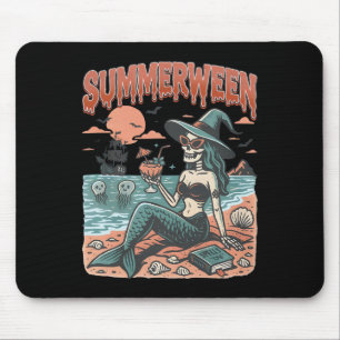 Summerween Mermaid Skeleton Beach Flamingo Hallowe Mousepad