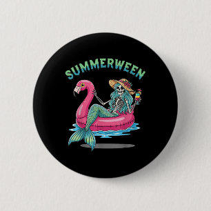 Summerween Mermaid Skeleton Flamingo Float Hallowe Button